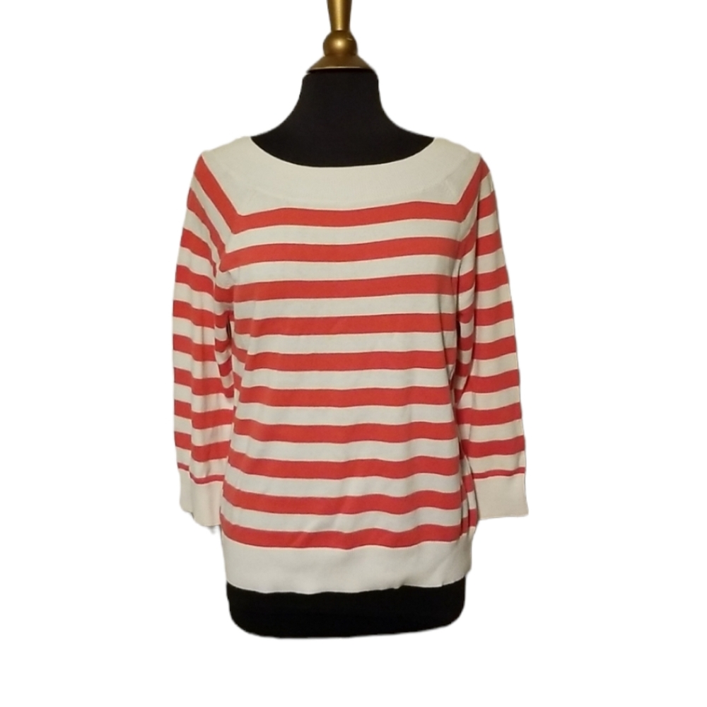 Chaps Striped Top Size XL Coral Long sleeve New